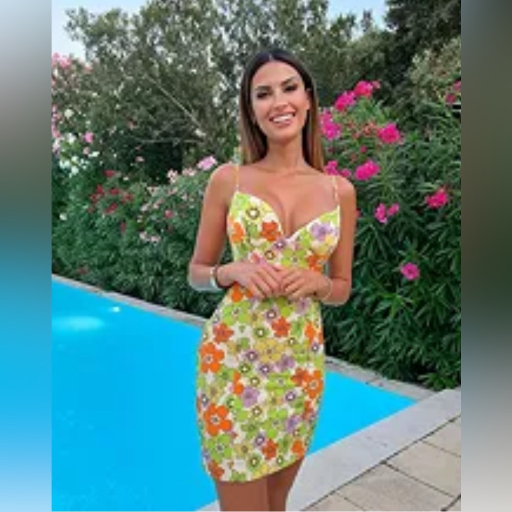 ZARA women Retro Floral Mini Dress colorful Size M